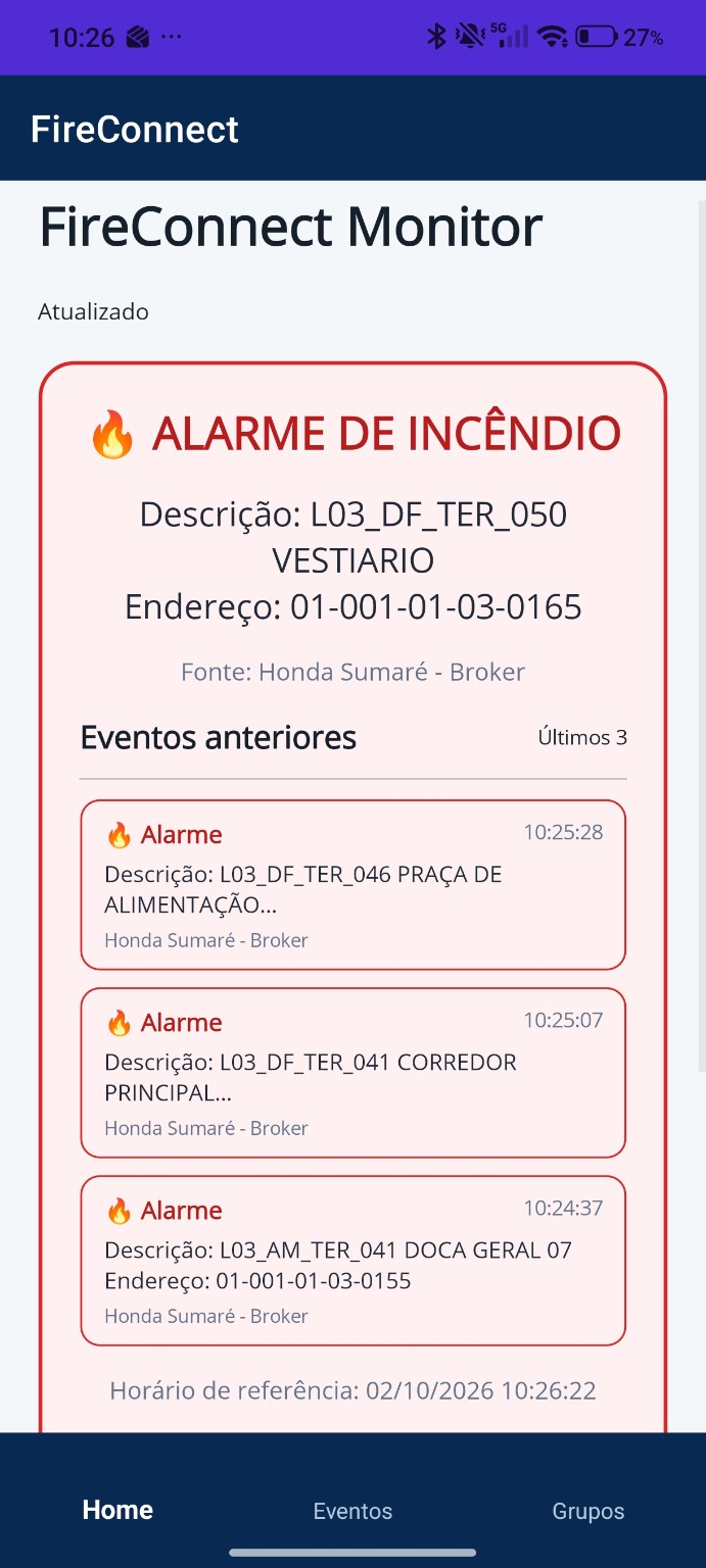 Histórico de eventos do FireConnect Monitor